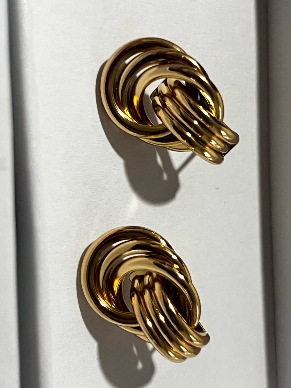 Gold Tone Triple Knot Stud Earrings Chunky Interlocking Design New in box